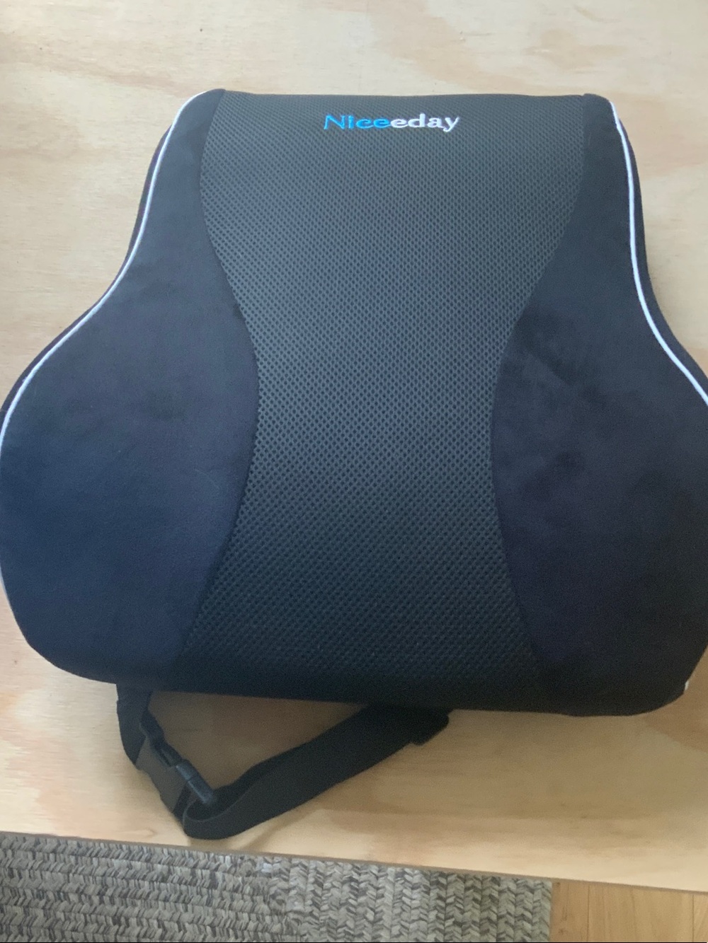 Niceeday Black Lumbar Support Cushion with Blue Logo